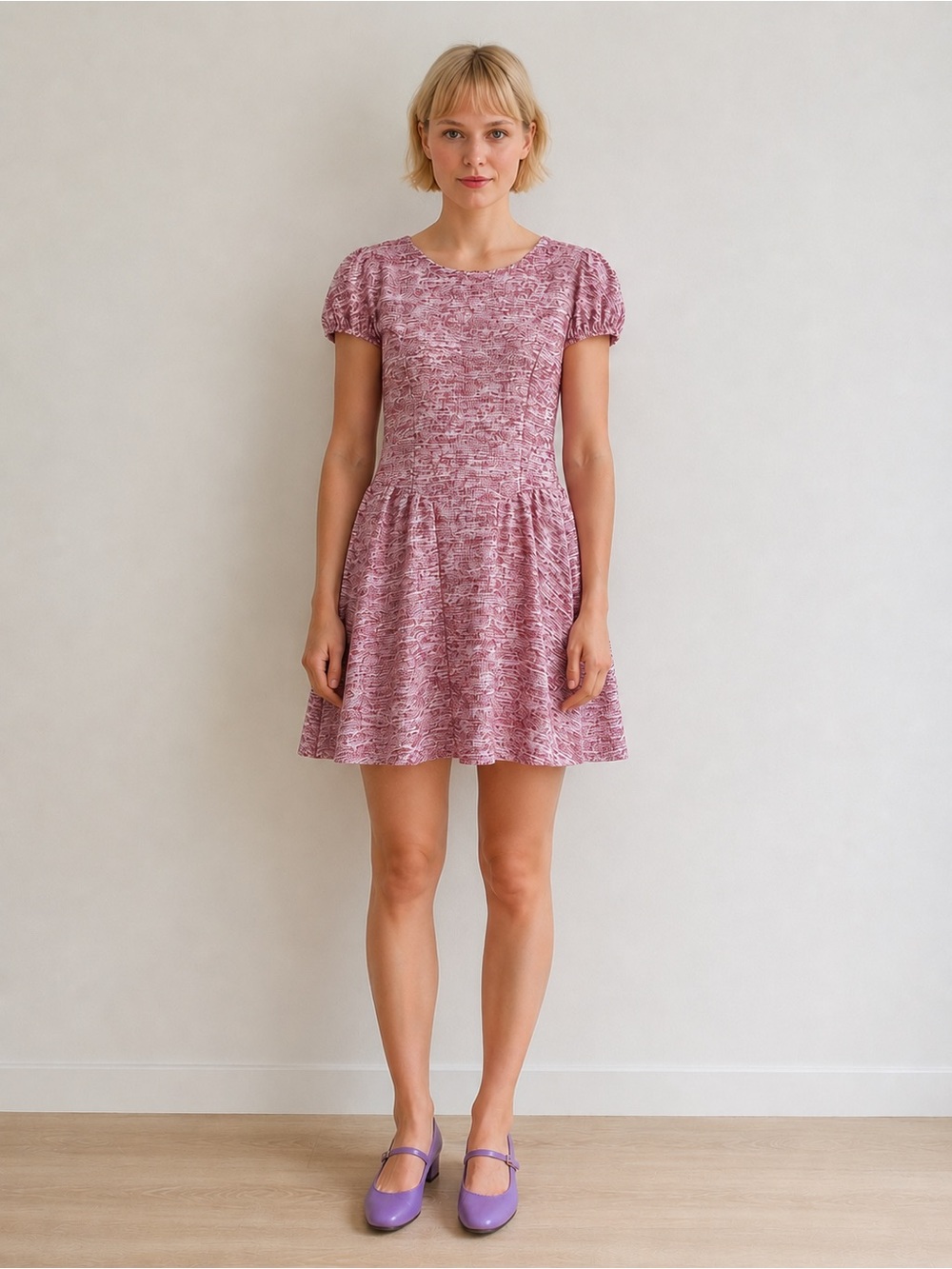 Zara Pink Heathered Puff-Sleeve Knit Dress — women’s small